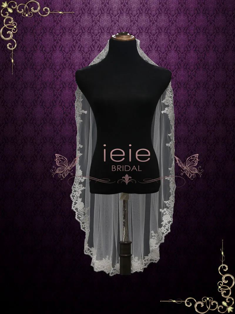 One Layer Fingertip Wedding Veil with Lace Edges VG2012