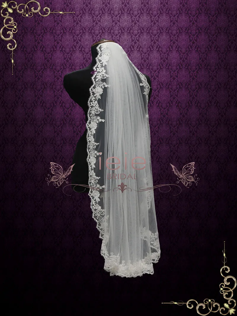 One Layer Fingertip Wedding Veil with Lace Edges VG2012