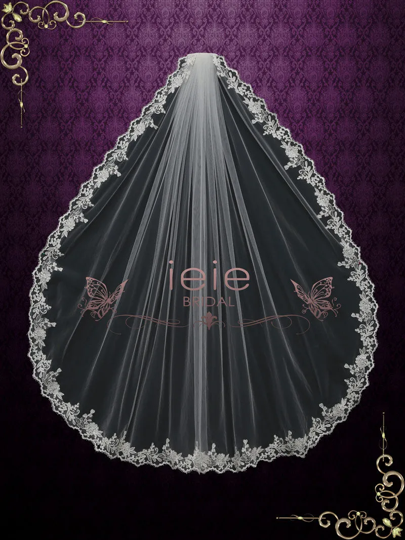 One Layer Fingertip Wedding Veil with Lace Edges VG2012
