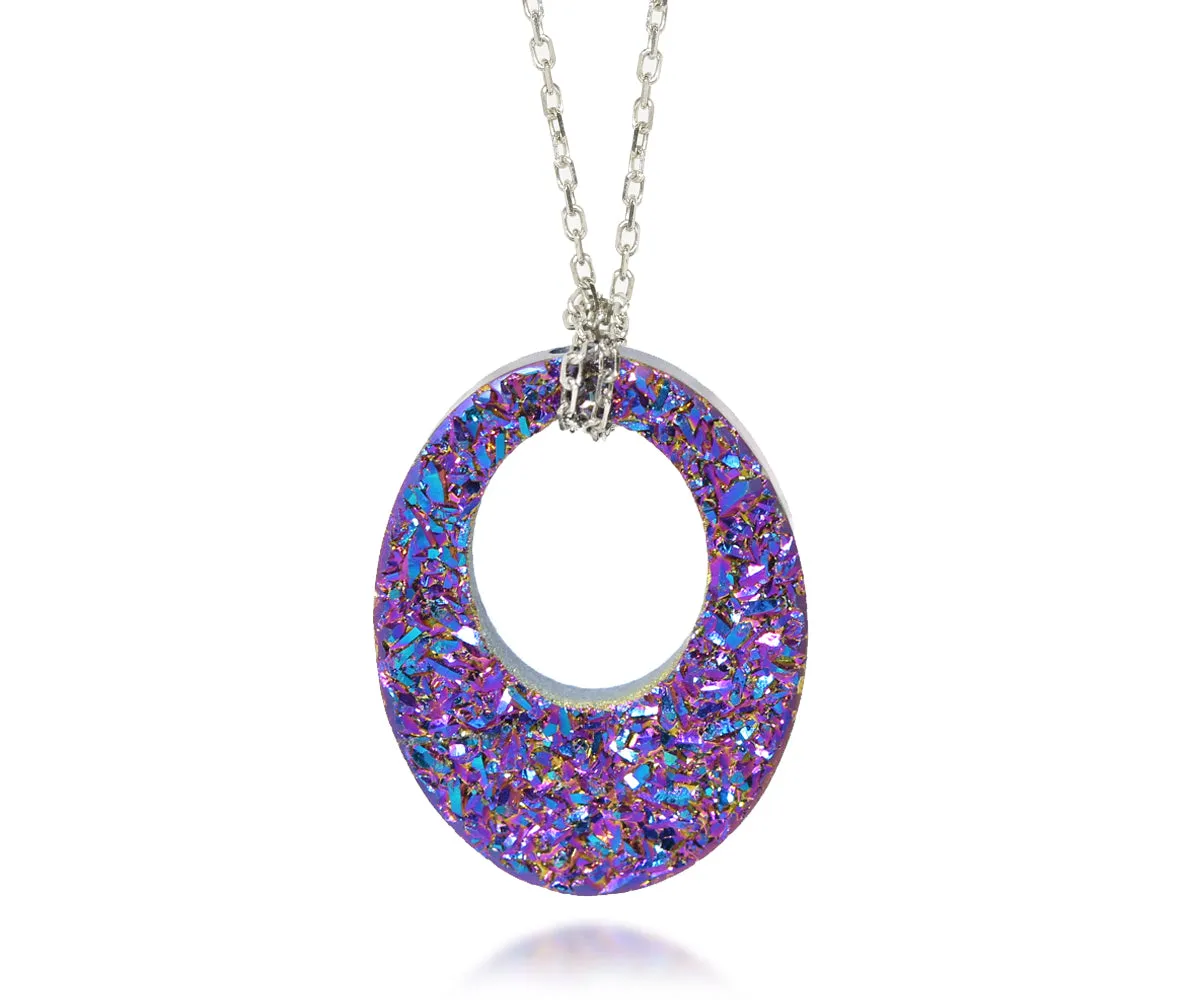 Open Oval Purple Rainbow Druzy Necklace