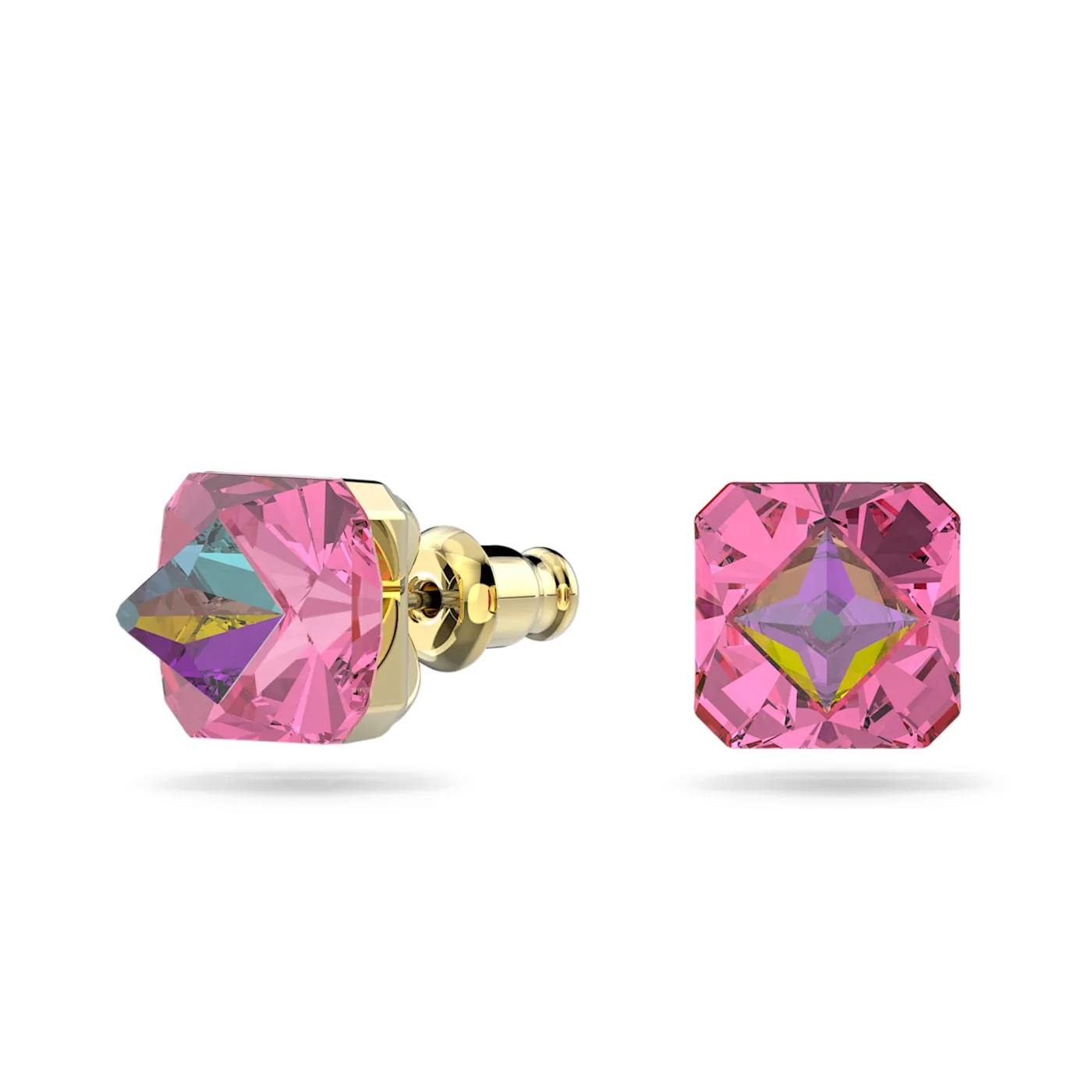 Ortyx stud earrings Pyramid cut, Pink, Gold-tone plated