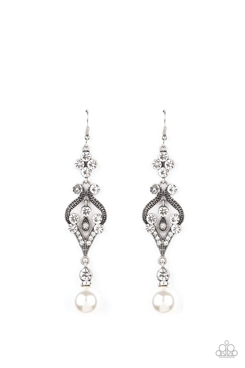 Paparazzi Elegantly Extravagant - White Pearl Earrings