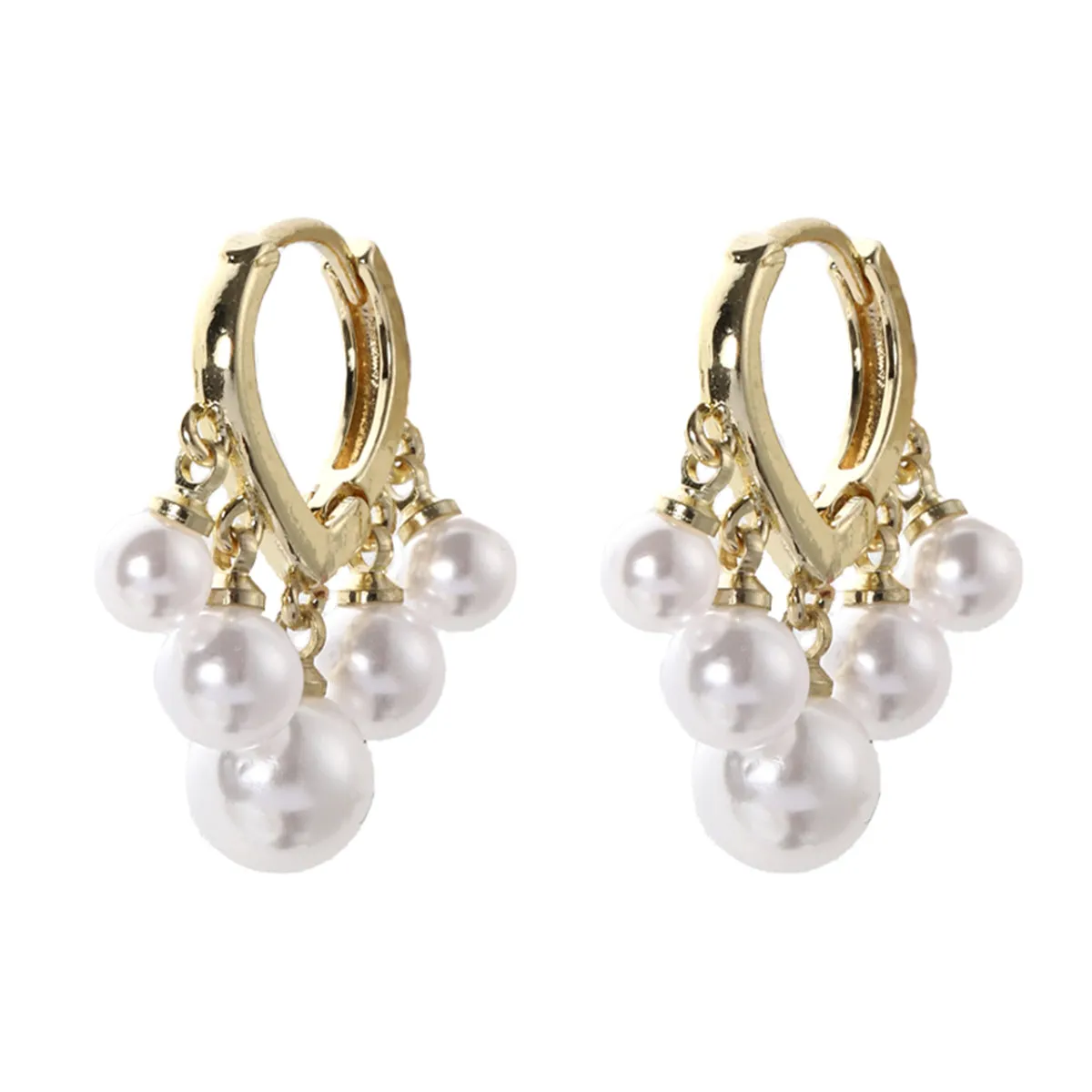 Pearl & 18K Gold-Plated Balls Huggie Earrings