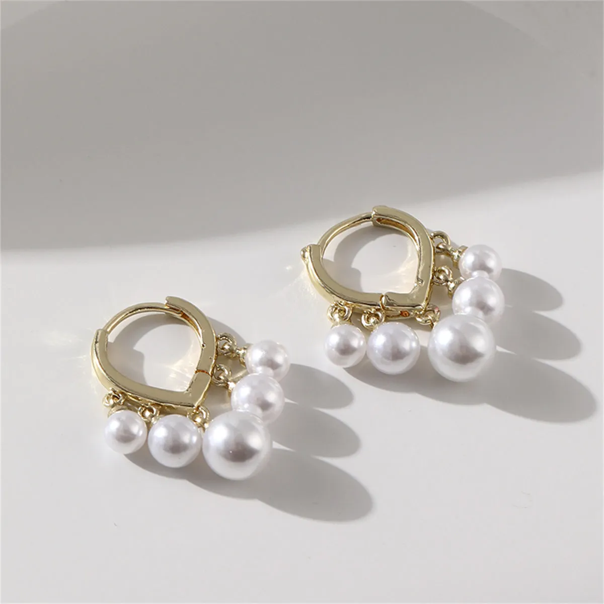 Pearl & 18K Gold-Plated Balls Huggie Earrings