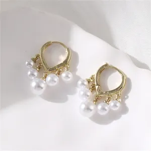 Pearl & 18K Gold-Plated Balls Huggie Earrings