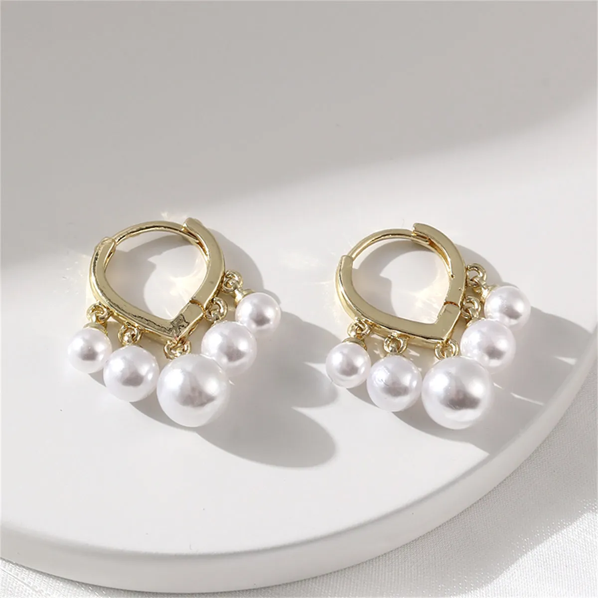 Pearl & 18K Gold-Plated Balls Huggie Earrings
