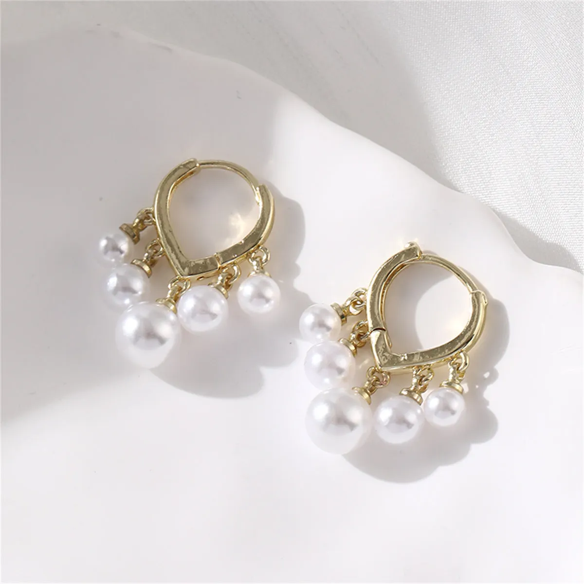 Pearl & 18K Gold-Plated Balls Huggie Earrings