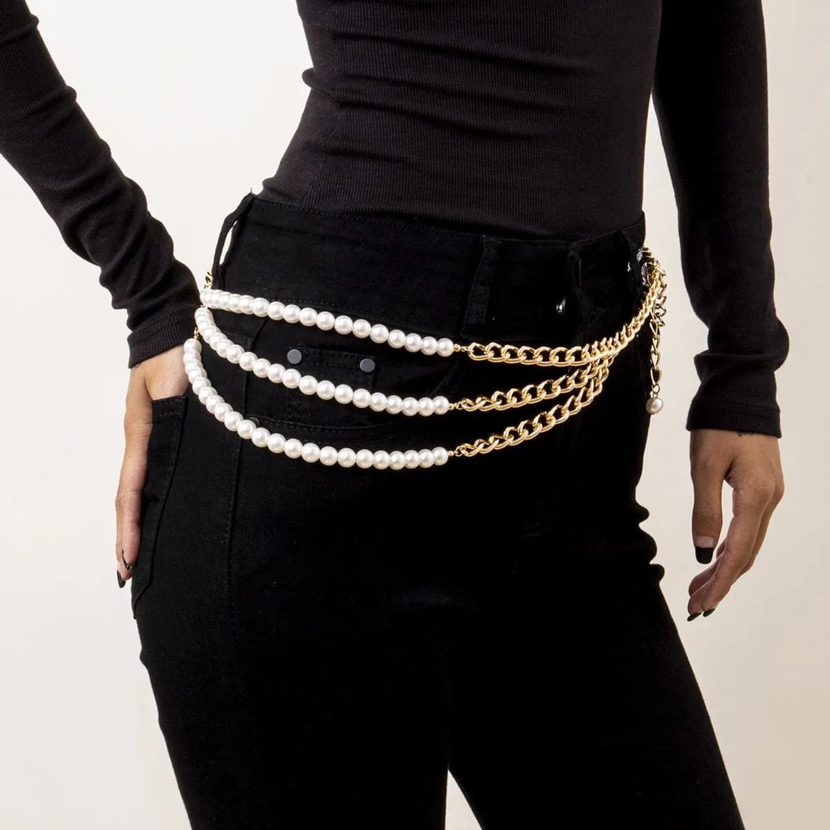 Pearl & 18K Gold-Plated Beaded Layered Waist Chain
