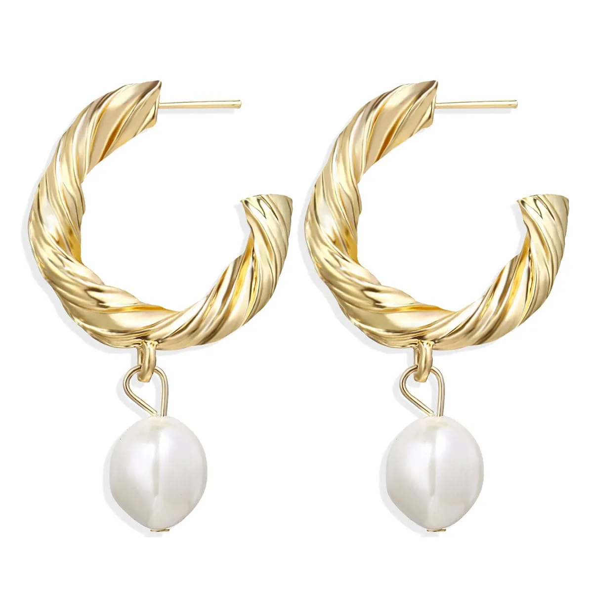 Pearl & 18K Gold-Plated Twist Drop Earring