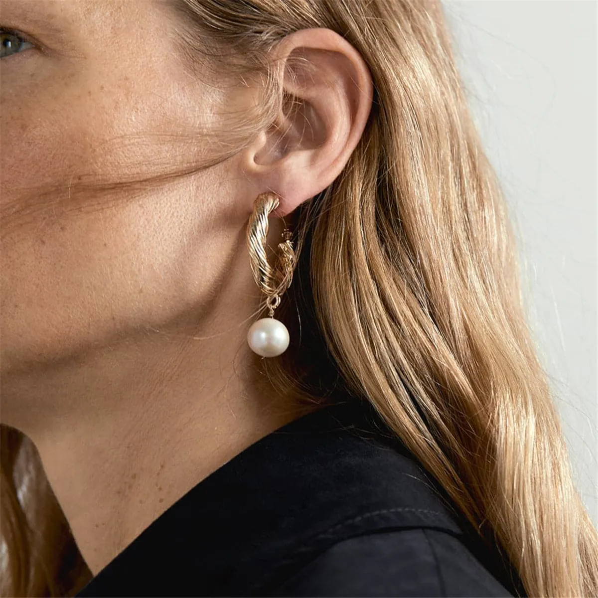 Pearl & 18K Gold-Plated Twist Drop Earring