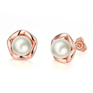Pearl & 18K Rose Gold-Plated Shell Stud Earrings