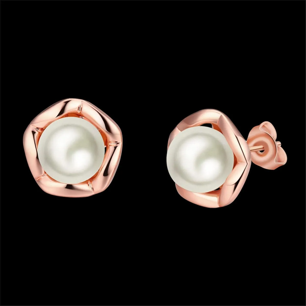 Pearl & 18K Rose Gold-Plated Shell Stud Earrings