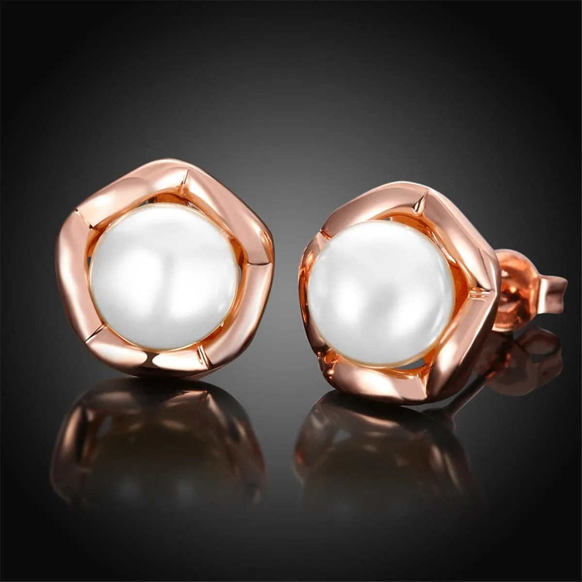 Pearl & 18K Rose Gold-Plated Shell Stud Earrings