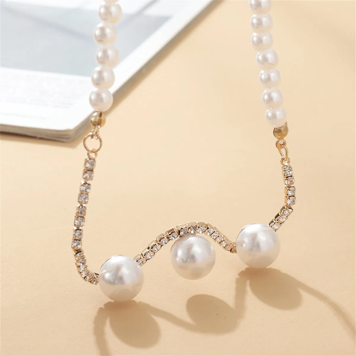 Pearl & Cubic Zirconia 18K Gold-Plated Wave Necklace