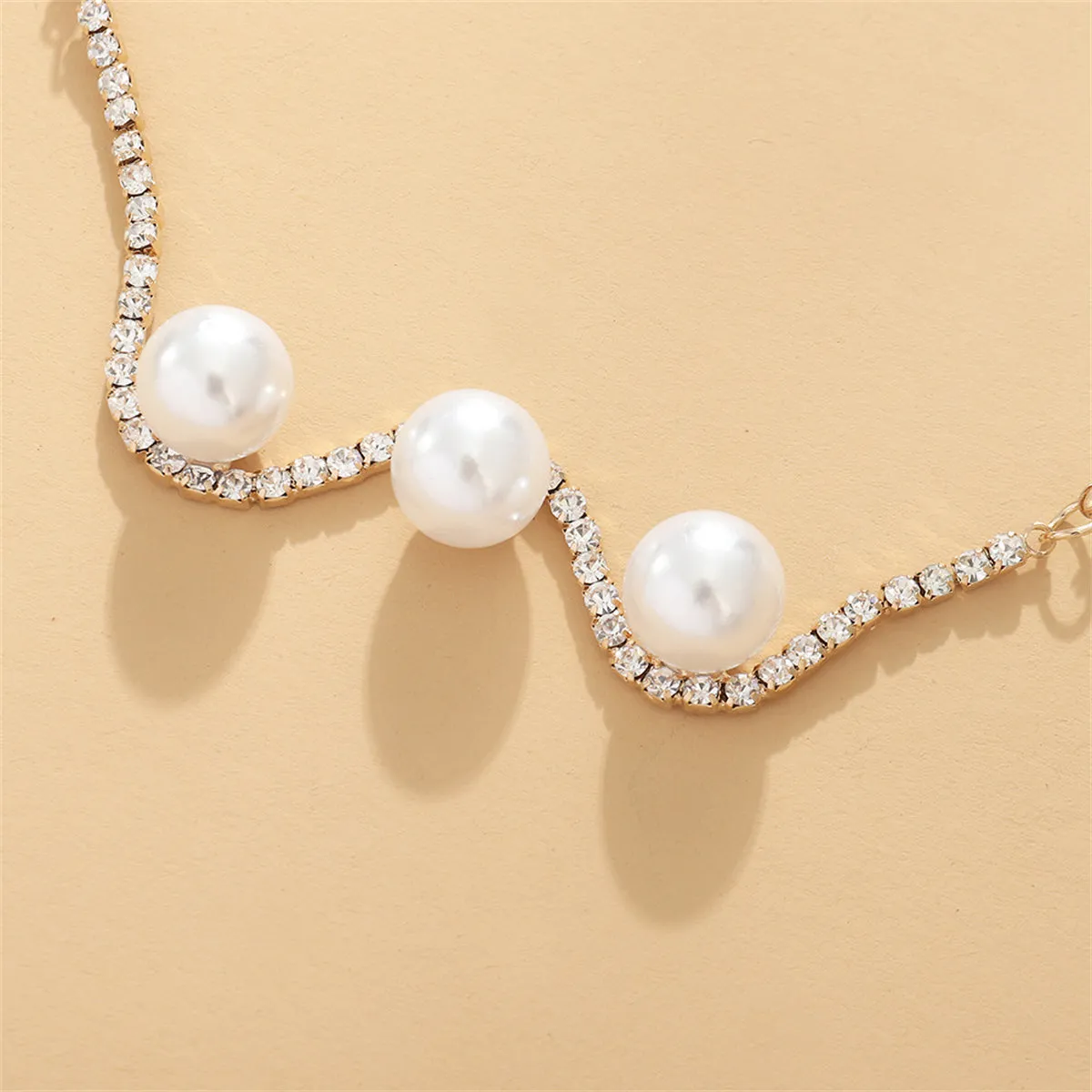 Pearl & Cubic Zirconia 18K Gold-Plated Wave Necklace