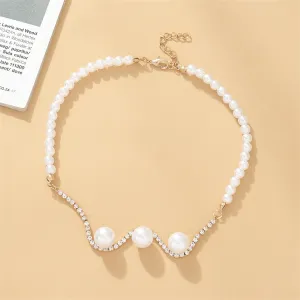 Pearl & Cubic Zirconia 18K Gold-Plated Wave Necklace