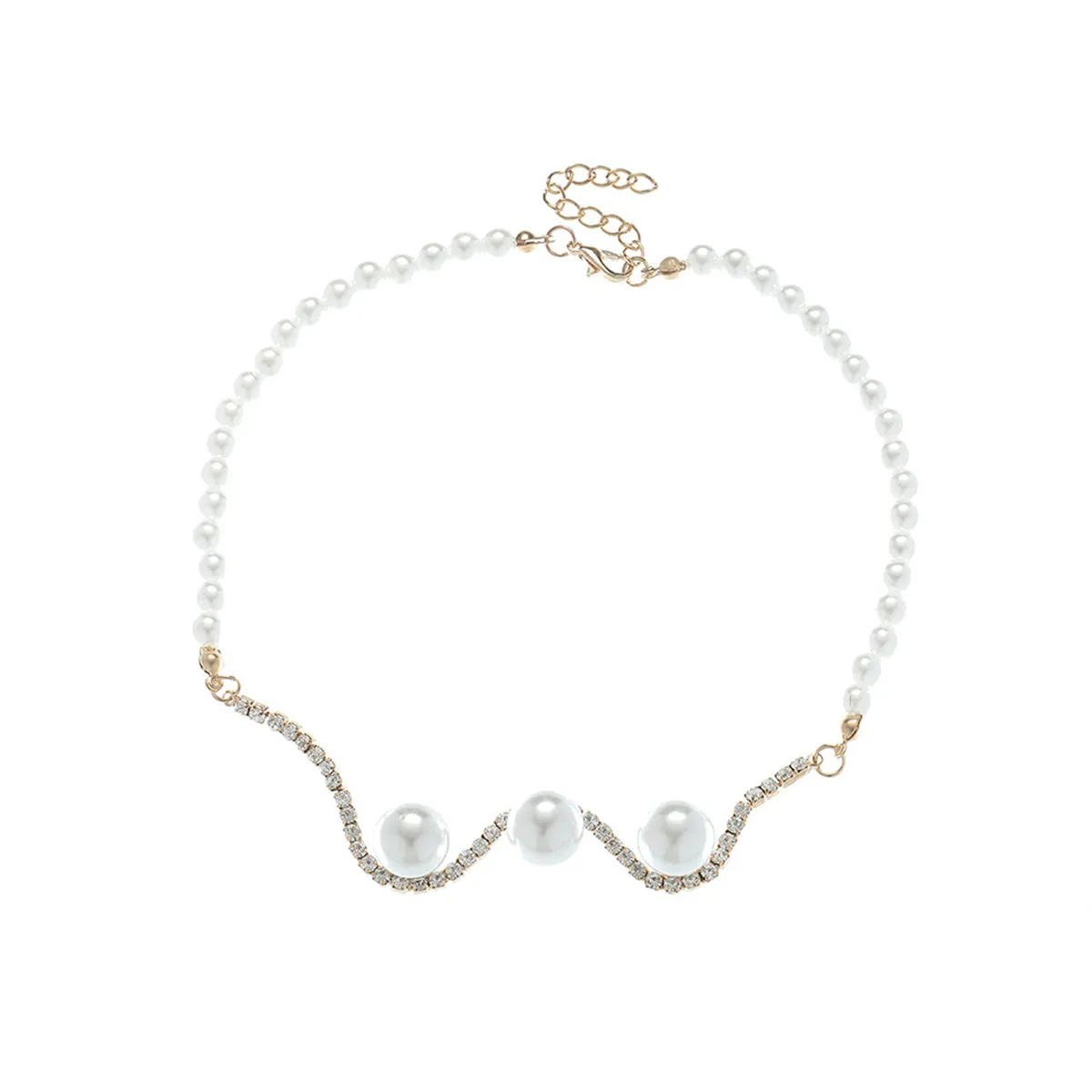 Pearl & Cubic Zirconia 18K Gold-Plated Wave Necklace