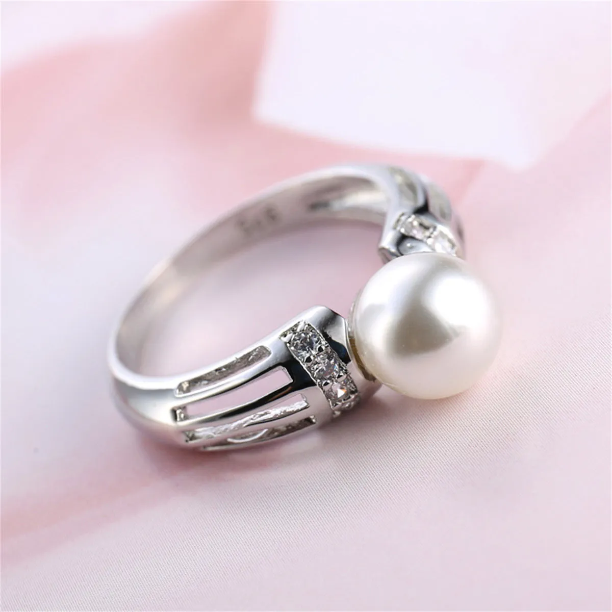 Pearl & Cubic Zirconia Silver-Plated Ring