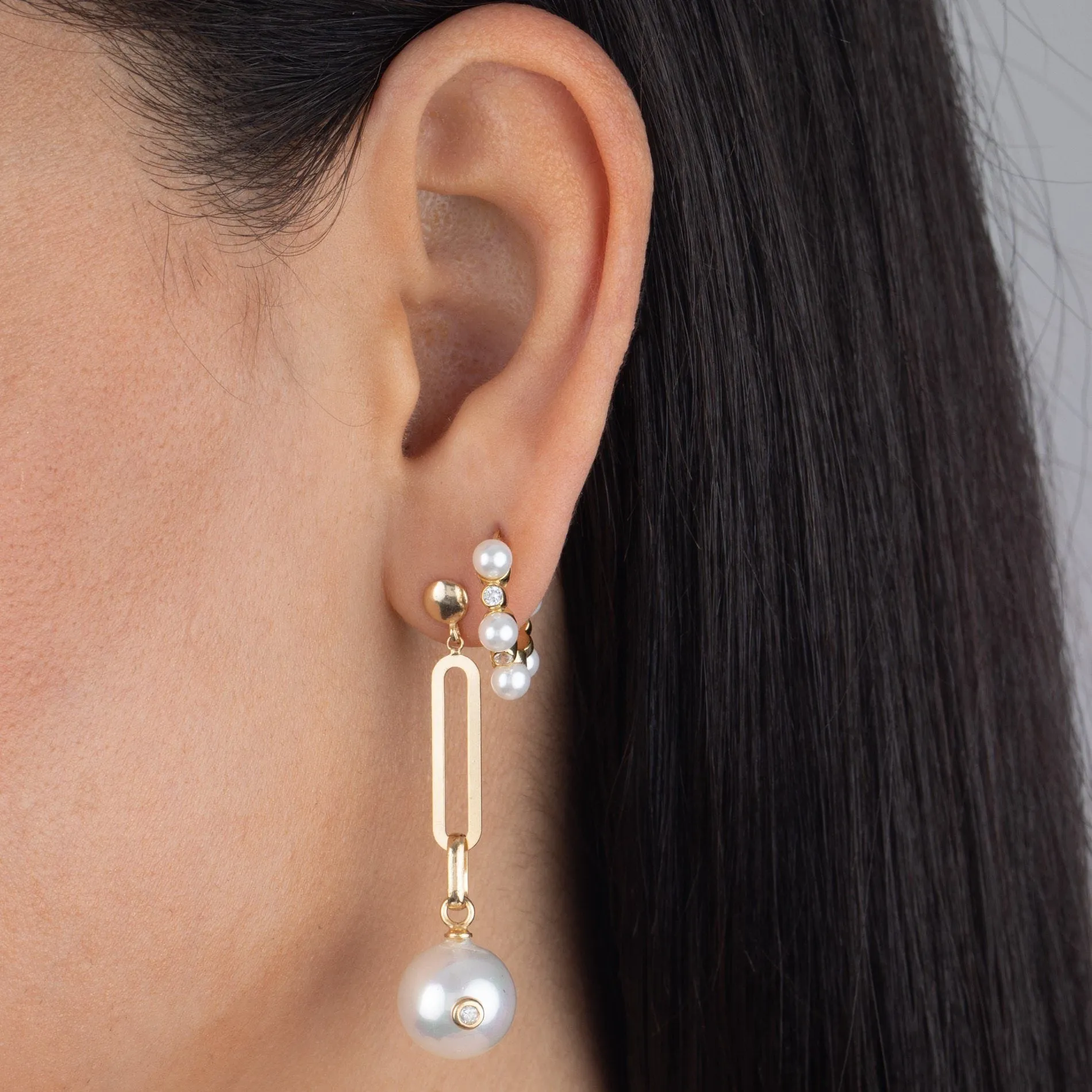 Pearl X Link Drop Stud Earring