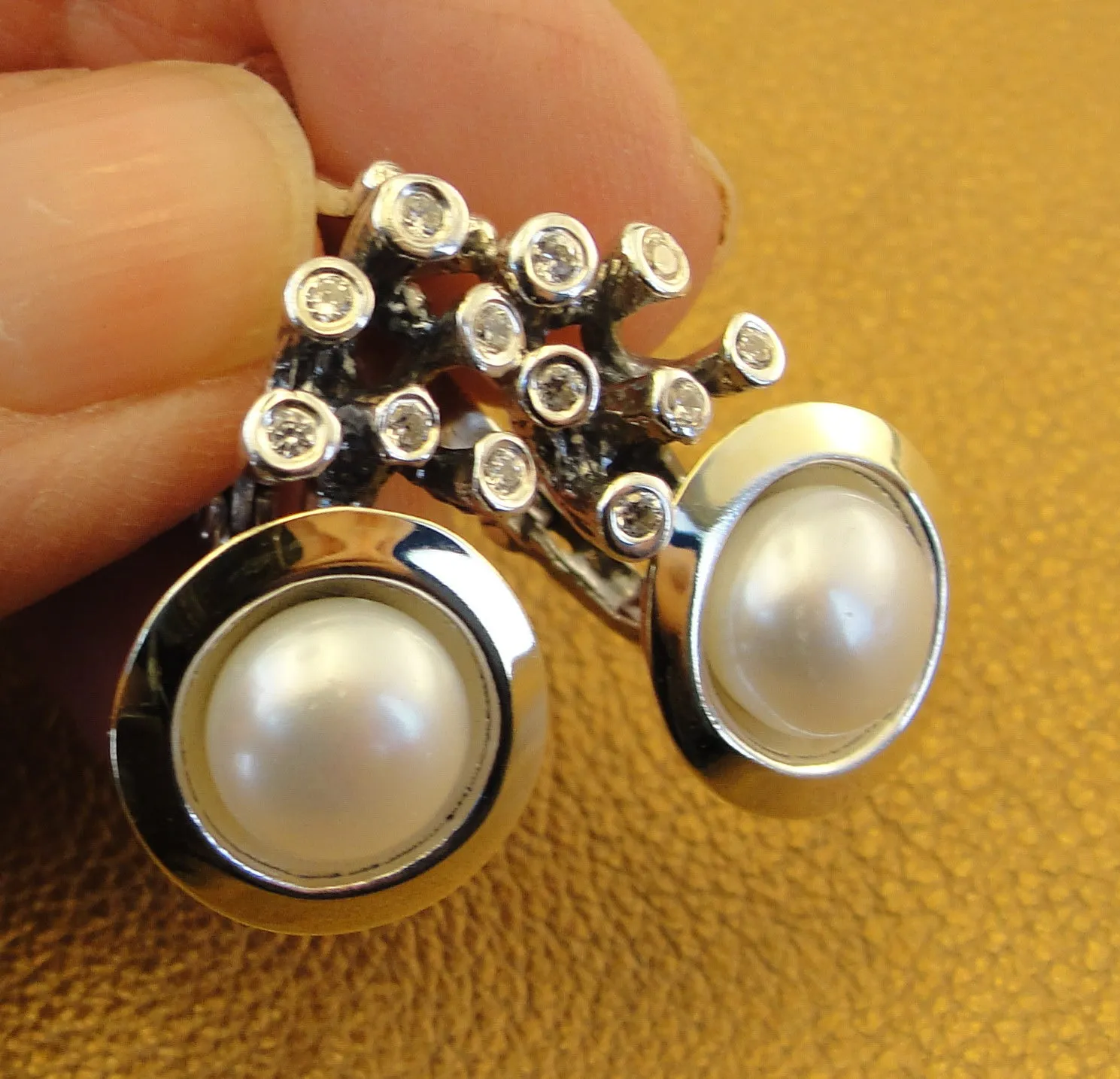Pearl Zircon Earrings 9k Yellow Gold 925 Silver Handmade Hadar Designers(ms 1307