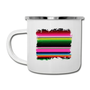 Pink and Green Serape Design on White Enamel Camping Mug