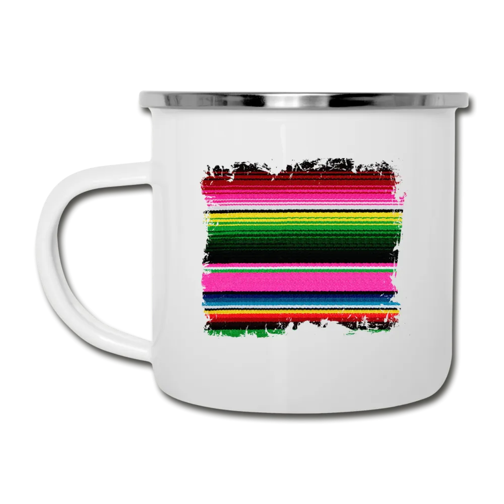 Pink and Green Serape Design on White Enamel Camping Mug