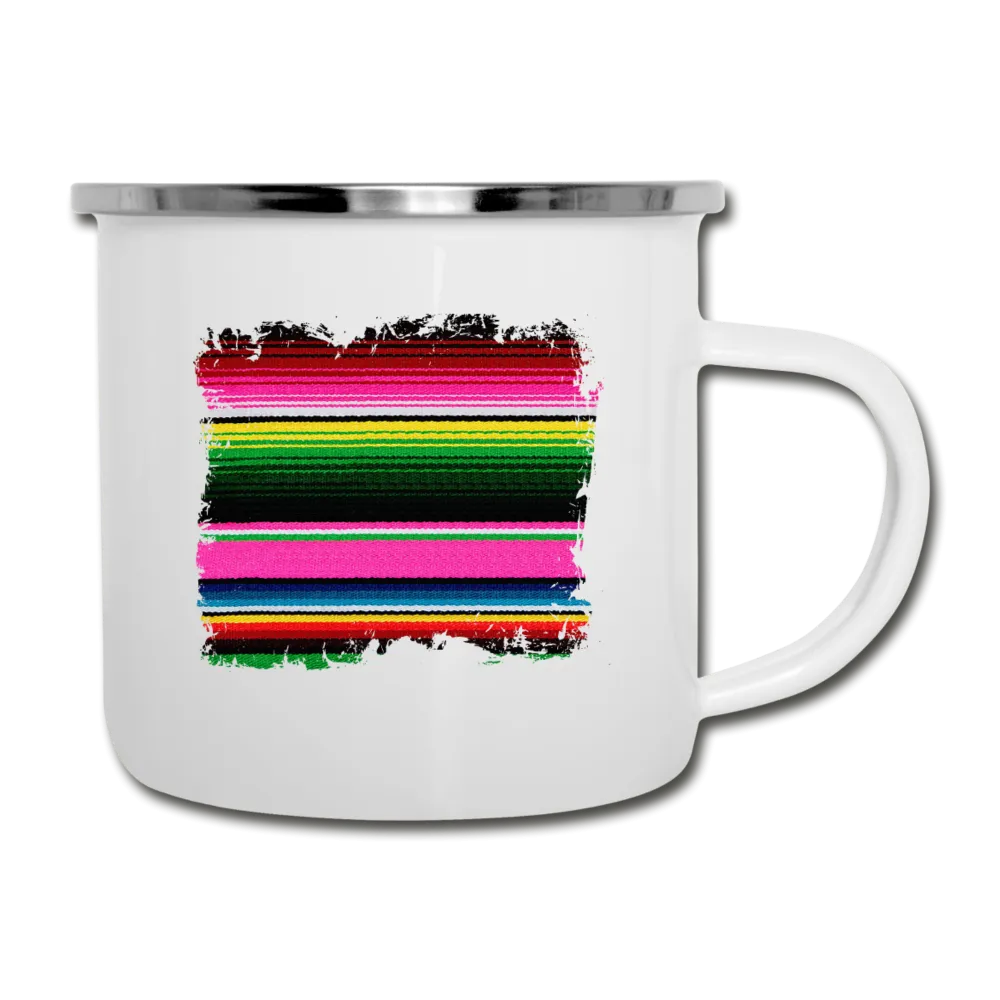 Pink and Green Serape Design on White Enamel Camping Mug