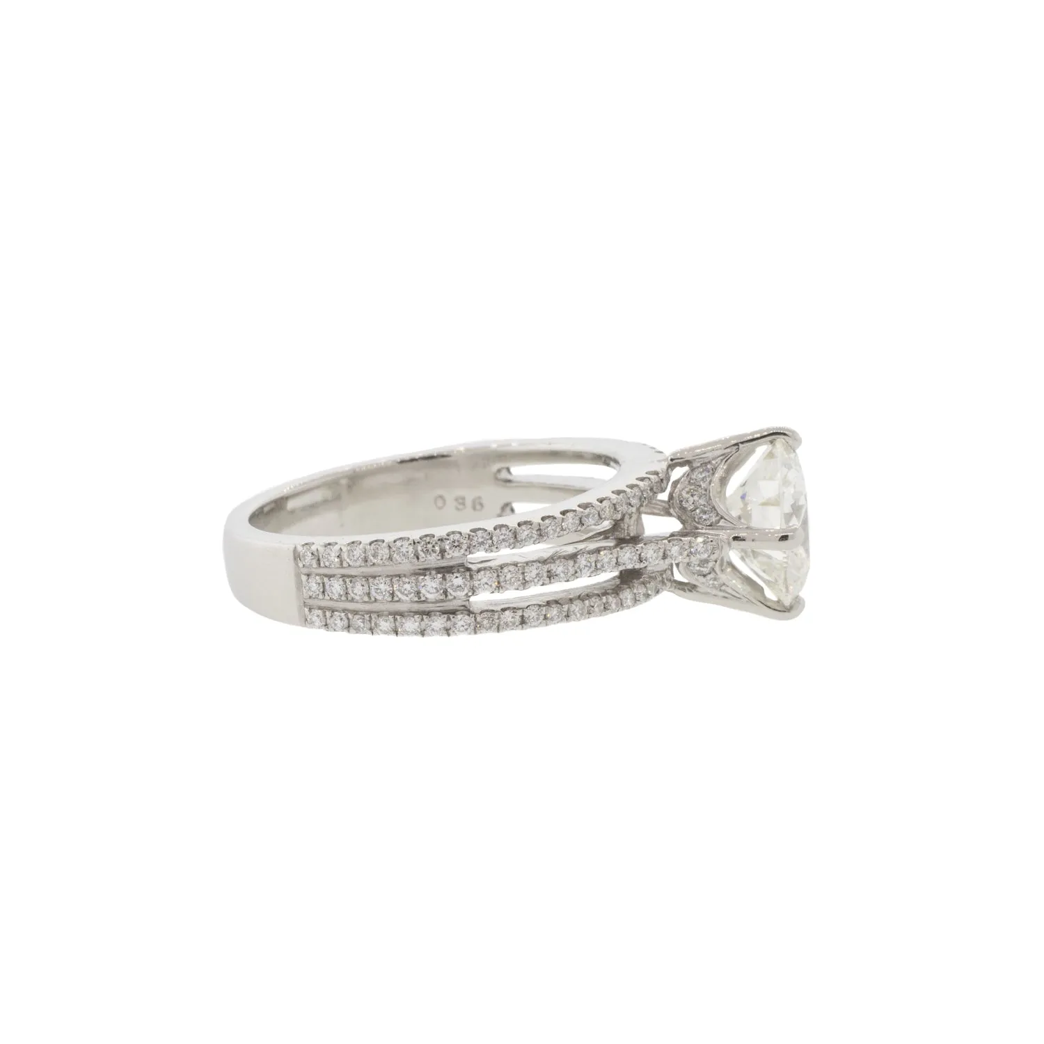 Platinum Three Line Accented Diamond Solitaire Ring