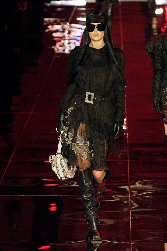 Prettiest Fall 2006 Christian Dior by John Galliano Black Silk & Net Dress w Beaded Detail