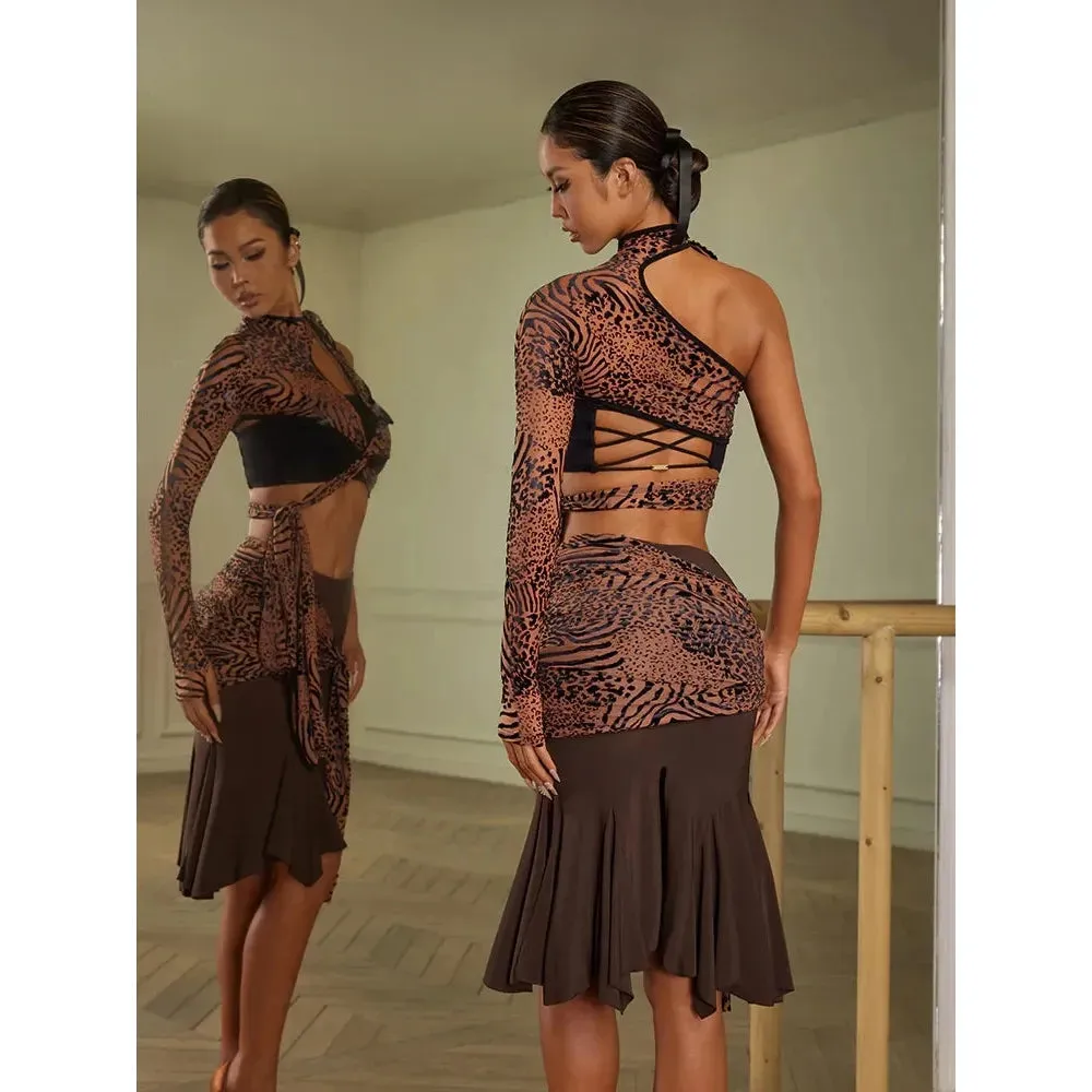 Professional Latin Dance Leopard Skirt Crystal Cotton Velvet Fabric Charming Dancewear  ZYMdancestyle Color Crush Skirt #23101