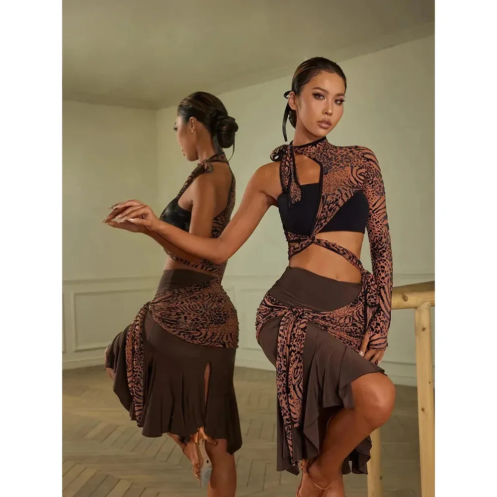 Professional Latin Dance Leopard Skirt Crystal Cotton Velvet Fabric Charming Dancewear  ZYMdancestyle Color Crush Skirt #23101
