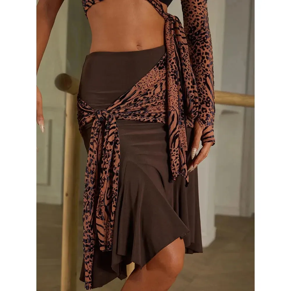 Professional Latin Dance Leopard Skirt Crystal Cotton Velvet Fabric Charming Dancewear  ZYMdancestyle Color Crush Skirt #23101