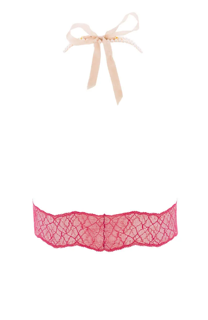 Red bustier bralette with pearl choker - Sydney bralette