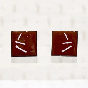 Red Enamel on Copper Cufflinks with Jaunty Stripes