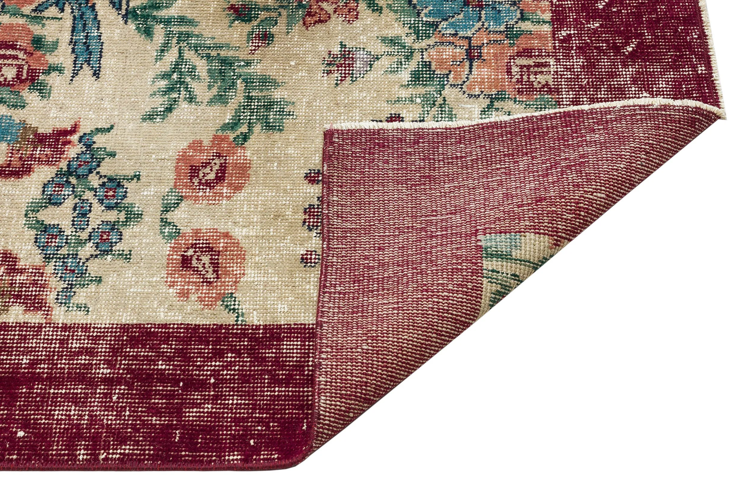 Retro Design Floral Over Dyed Vintage Rug 4'4'' x 8'1'' ft 133 x 247 cm