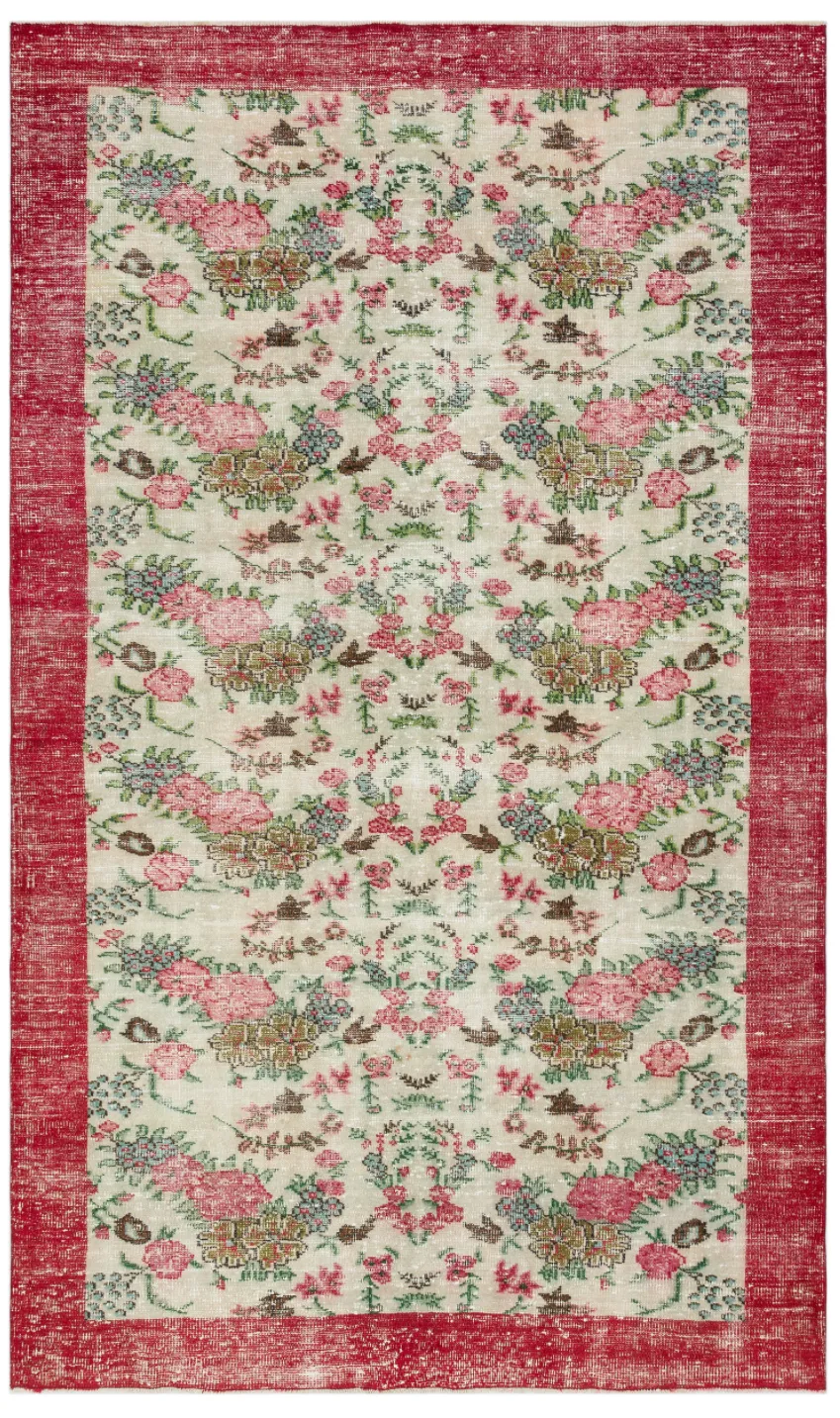 Retro Design Floral Over Dyed Vintage Rug 6'2'' x 10'3'' ft 189 x 313 cm