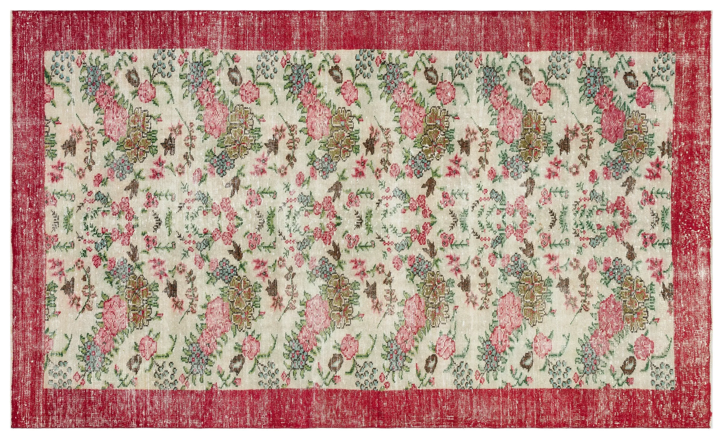 Retro Design Floral Over Dyed Vintage Rug 6'2'' x 10'3'' ft 189 x 313 cm