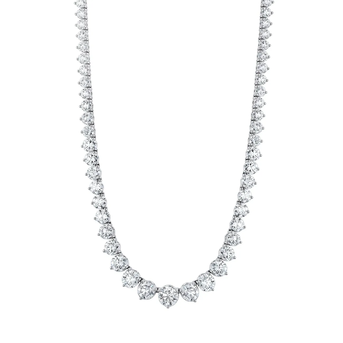 Round Cut 18K White Gold 12.61ct Diamond Tennis Necklace (Pre-Order)