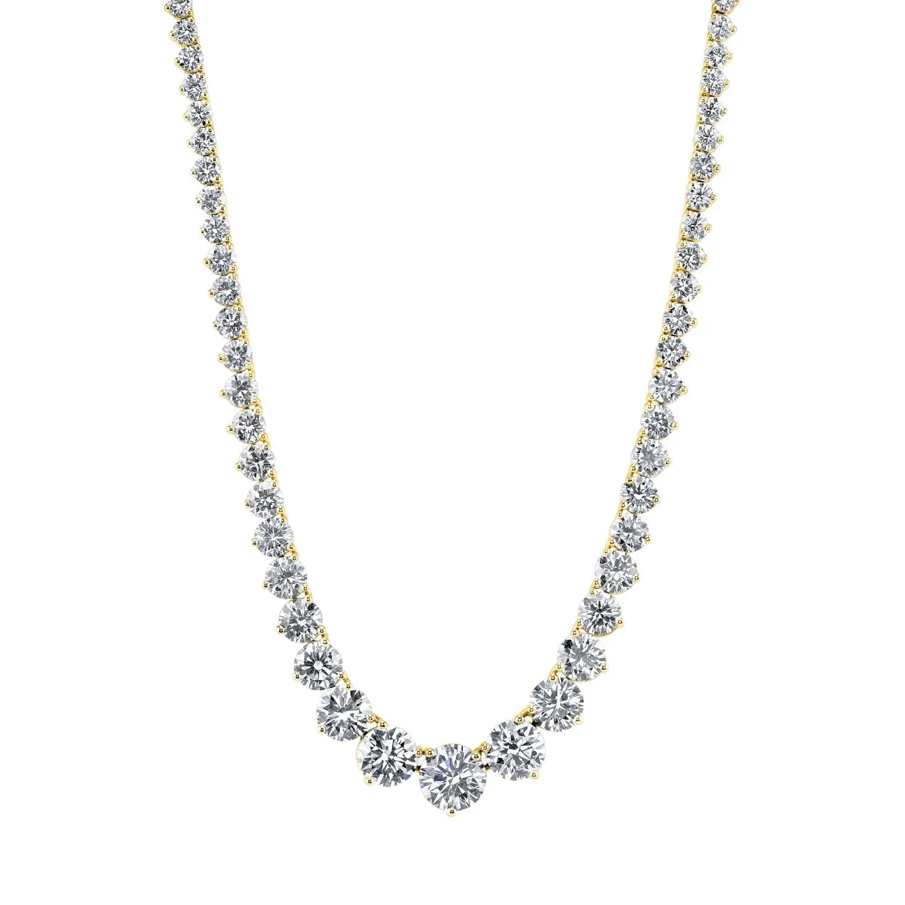 Round Cut 18K Yellow Gold 14.50ct Diamonds Tennis Necklace (Pre-Order)