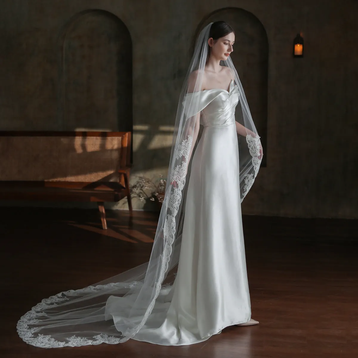 Roycebridal Vintage Lace Long Mantilla Veil Viniodress V860