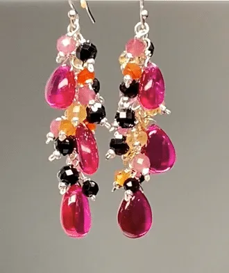 Rubellite Multi Gemstone Long Dangle Earrings Sterling Silver