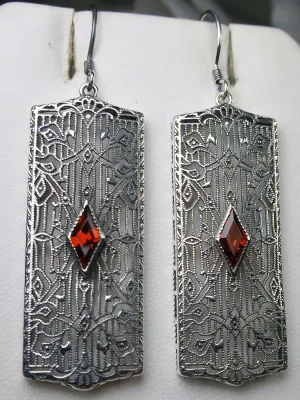 Ruby Earrings Sterling Silver Art Deco 1920's Revival Jewelry #E64