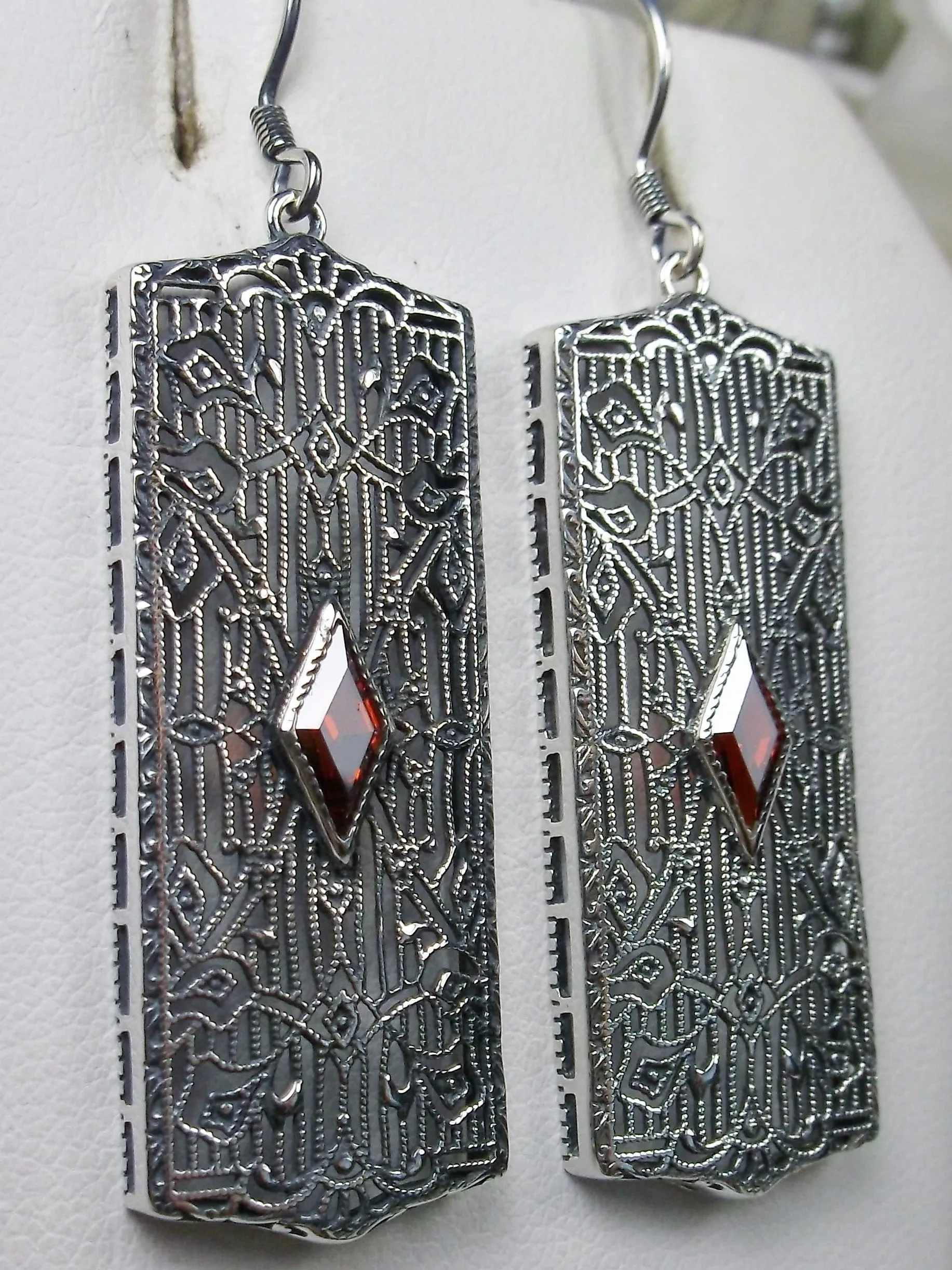 Ruby Earrings Sterling Silver Art Deco 1920's Revival Jewelry #E64