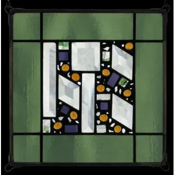 Sage Border Geometric Stained Glass Window Panel by Edel Byrne