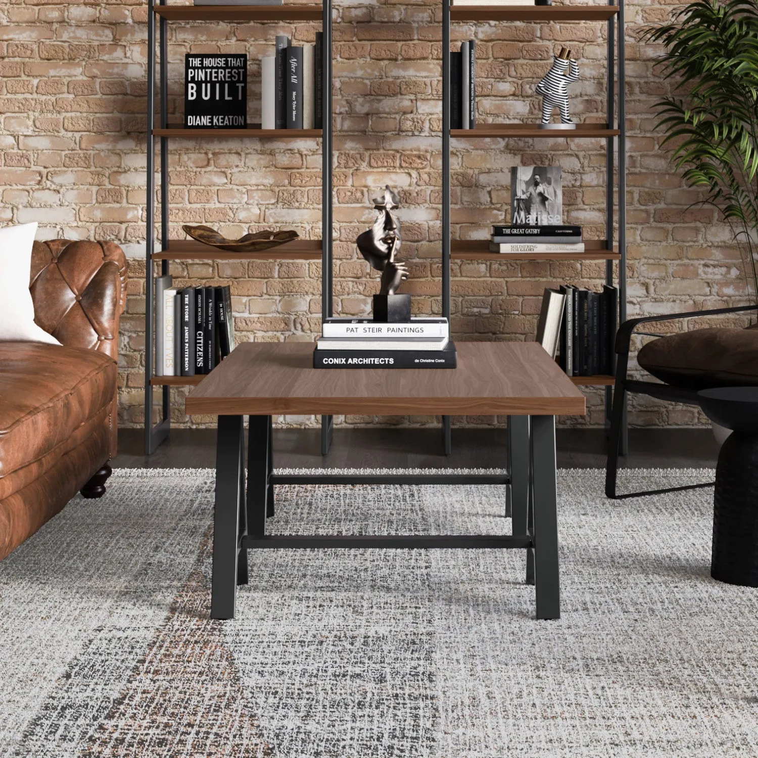 Sawhorse Solid Walnut Veneer and Metal Coffee Table