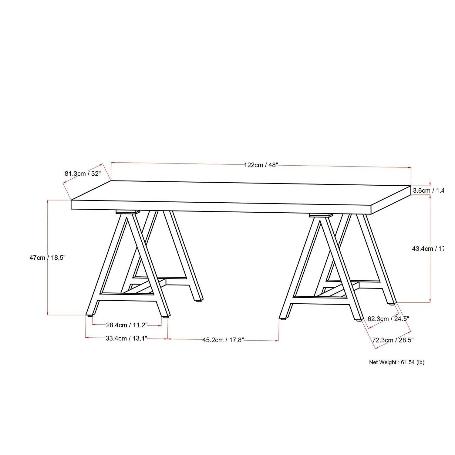 Sawhorse Solid Walnut Veneer and Metal Coffee Table