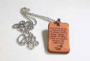 SERENITY PRAYER LEATHER  DOG TAG PENDANT NECKLACE