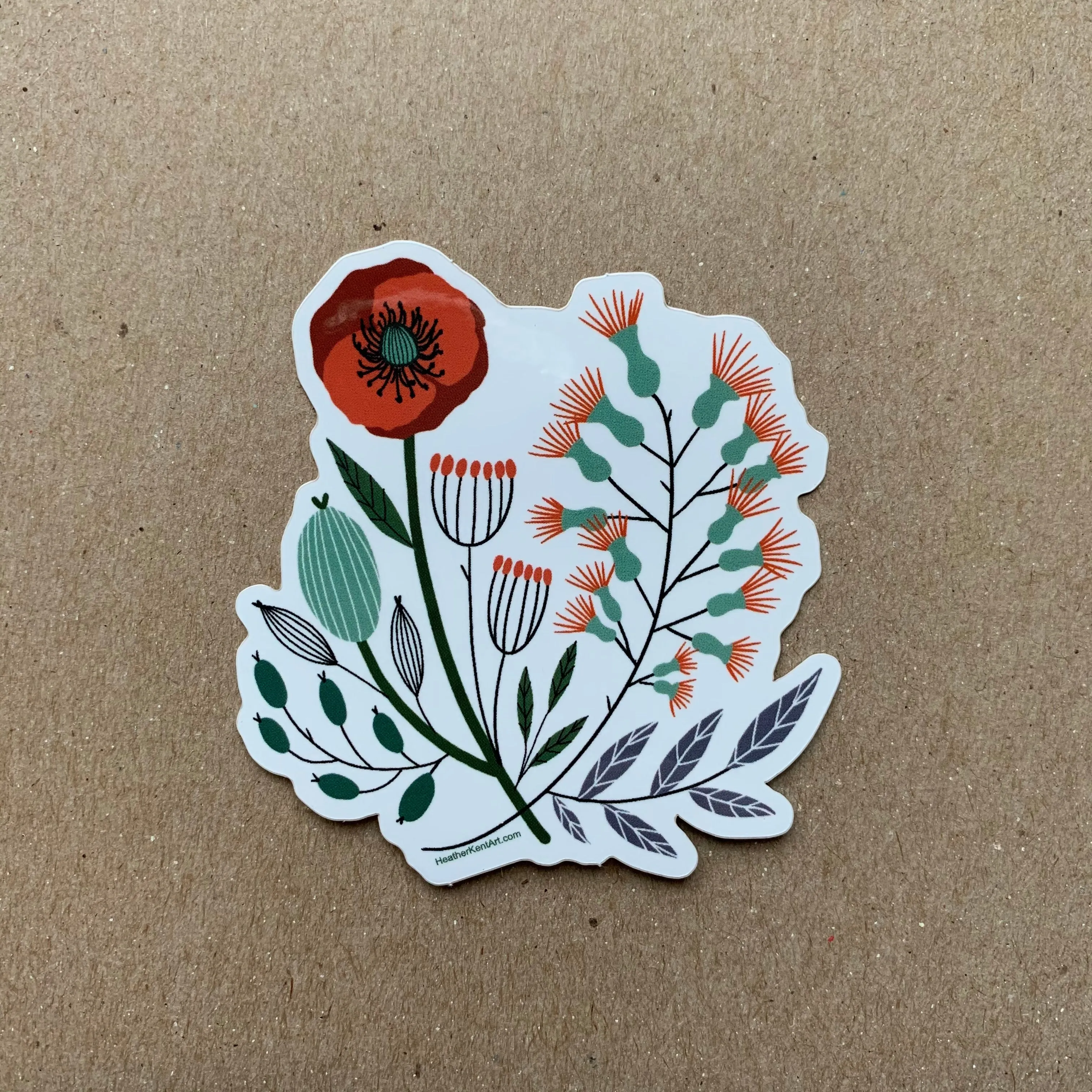 Set of 4 Vintage Florals Stickers, Vinyl Sticker, 3 inch, FREE SHIPPING