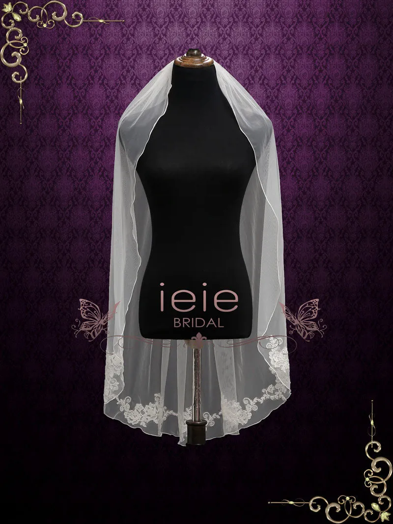 Short Fingertip Lace Veil with Floral Edge VG2014