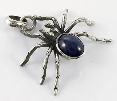 Silver Blue Spider Pendant